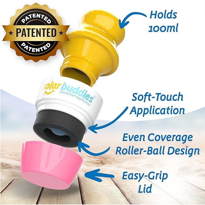 Pink Bag Bundle Solar Buddies Refillable Roll On Sunscreen Suncream Applicator Bag Bundle With Applicator Carabina Clip For Families, Kids, Adults, Travel Set, With A Free Sticker Pack (Pink)