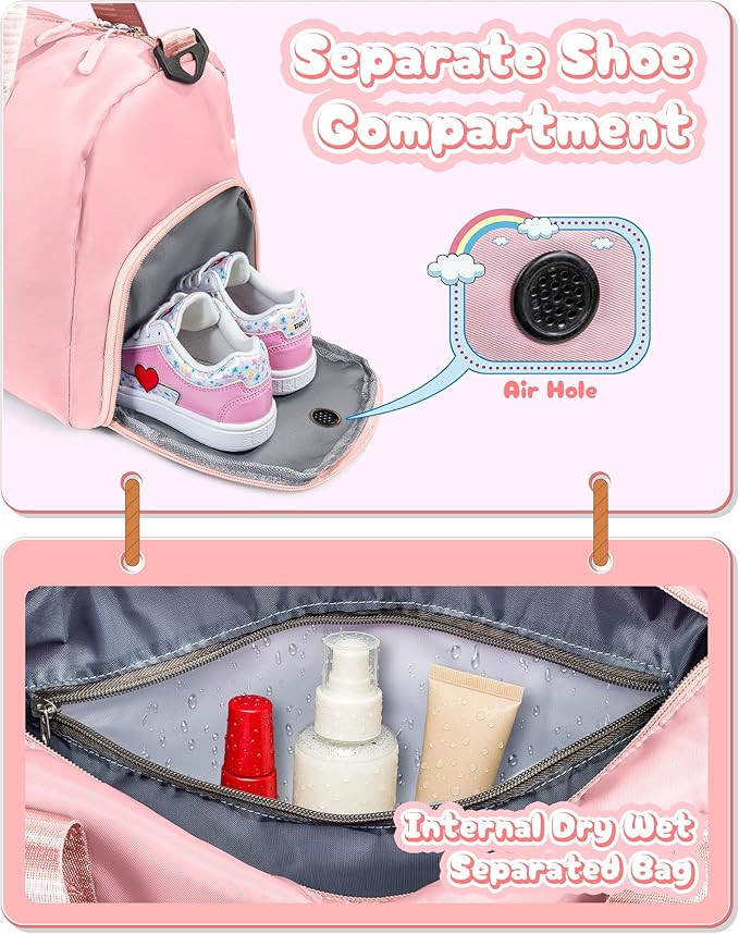 Gifts for Daughter-Girl Gym Bag with Shoe Compartment, Kid Personalized Weekender Ballet Bags, Initial Travel Tote with Makeup Pouch, Gift for Granddaughter Sister Niece (Letter H)