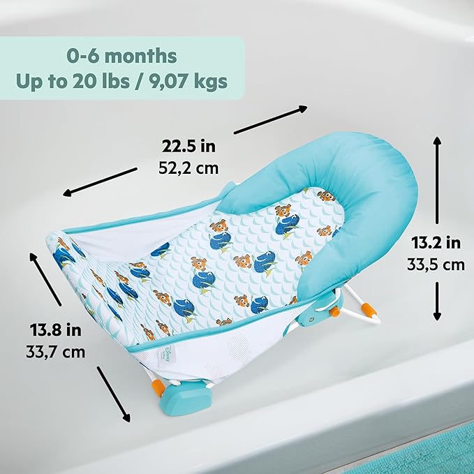 Bright Starts Disney Baby Nemo Foldaway 2-Position Baby Bath Seat, Adjustable Support for Sink or Bathtub, Ages 0-6 Months up to 20 Pounds, Machine-Washable Sling