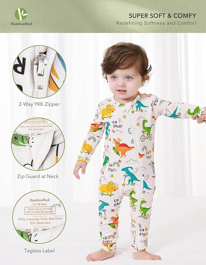 Baby Zippered Rompers Newborn Pajamas Sleepers Long Sleeve Jumpsuits Infant Zipper Romper-Viscose from Bamboo