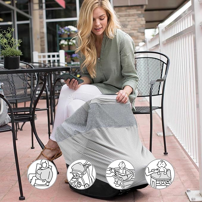 Boppy 4 and More Multi-use Cover, Pearl, Quick-Dry UPF 50+ Knit and Breathable Mesh, Versatile for Car Seat Canopy, Nursing Cover, Infant Strollers, Shopping Carts, Highchairs and More