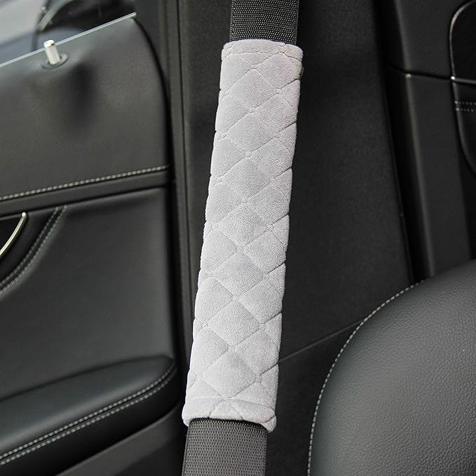 Amooca Soft Auto Seat Belt Cover Seatbelt Shoulder Pad Cushions 2 PCS Universal Fit for All Cars and Backpack for a More Comfortable Driving (Light Grey)