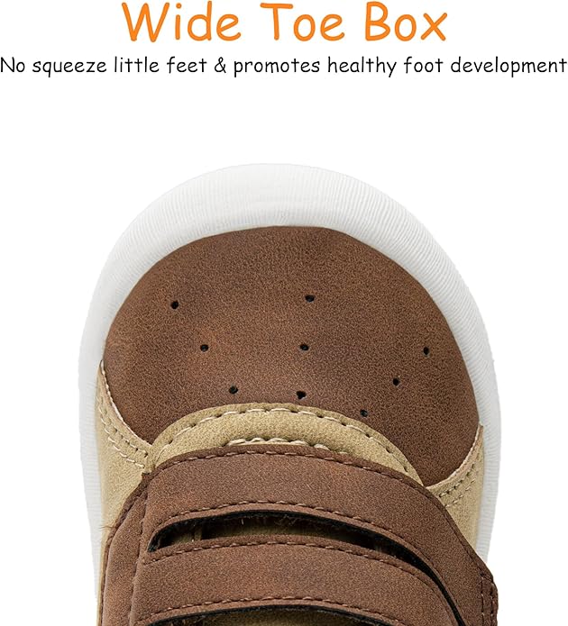 Baby Shoes Boys Girls First Walking Shoes Wide Toe Box Barefoot Zero Drop Infant Shoes Lightweight Nonslip Soft First Walkers PU Leather Toddler Sneakers for 6-24 Months