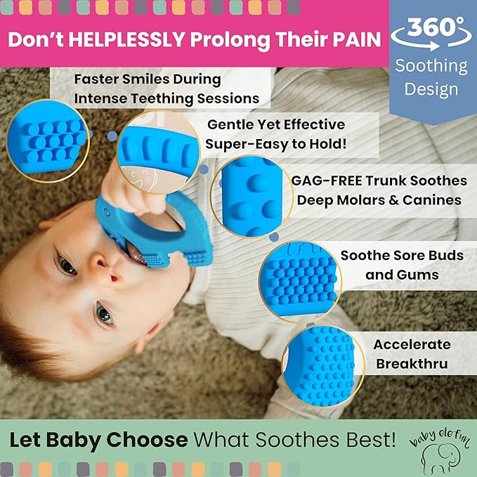 Baby Elefun Baby Teething Toys 5X Pain Relief Zero Delay 0-6 Months Blue