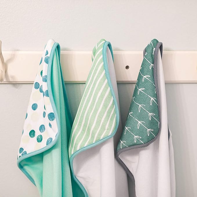 Spasilk Hooded Towel Set for Newborn Boys and Girls, Soft Terry Towel Set, Pack of 3, Green Dots