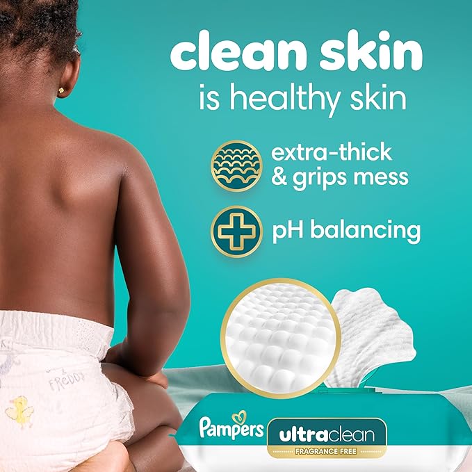 Pampers Ultra Clean Baby Wipes (Previously 'Free & Gentle'), 99% Water, Hypoallergenic, Unscented, 100% Plant Based, Plastic-Free, 936 Baby Wipes Total (12X Flip-Top Packs) [Packaging May Vary]