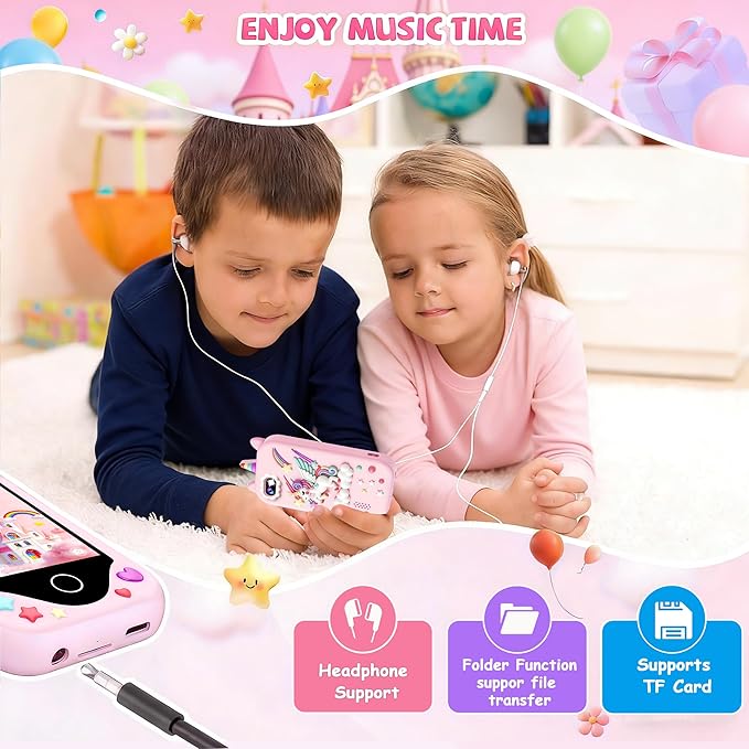 Kids Smart Phone for Girls Gifts, Toddler Christmas Birthday Gift for Age 3, 4, 5, 6, 7, 8 Year Old, Kids Phone Toy with Touchscreen, Dual Camera, Game, Kid Mp3 Player, Learning Play Toy