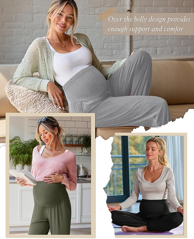 3 Pack Women's Maternity Pants Maternity Jogger Sweatpants Over The Belly Stretchy Pregnancy Pants with Pockets
