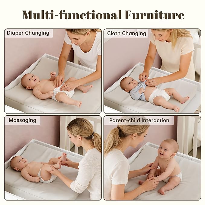 Baby Changing Table with Foldable Tabletop, White Baby Dresser with 3 Drawers & Open Storage Space, Modern Diaper Changing Station with Storage, Perfect for Bedroom & Nursery (Pad Not Included)