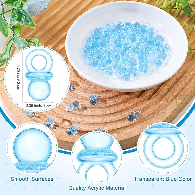 Roowest 51 Pcs Pacifier Hunt Baby Shower Game, Include Wooden Hunt Sign Bear Themed Baby Shower Sign Board with 50 Acrylic Pacifier Game for Gender Reveal Party(Blue)