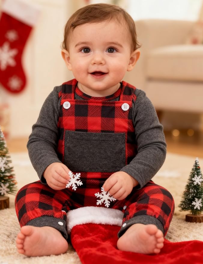 Baby Boy Clothes Long Sleeve Animal Plaid Romper + Overalls Infant Boy Clothes 2PCS Fall Winter Outfits