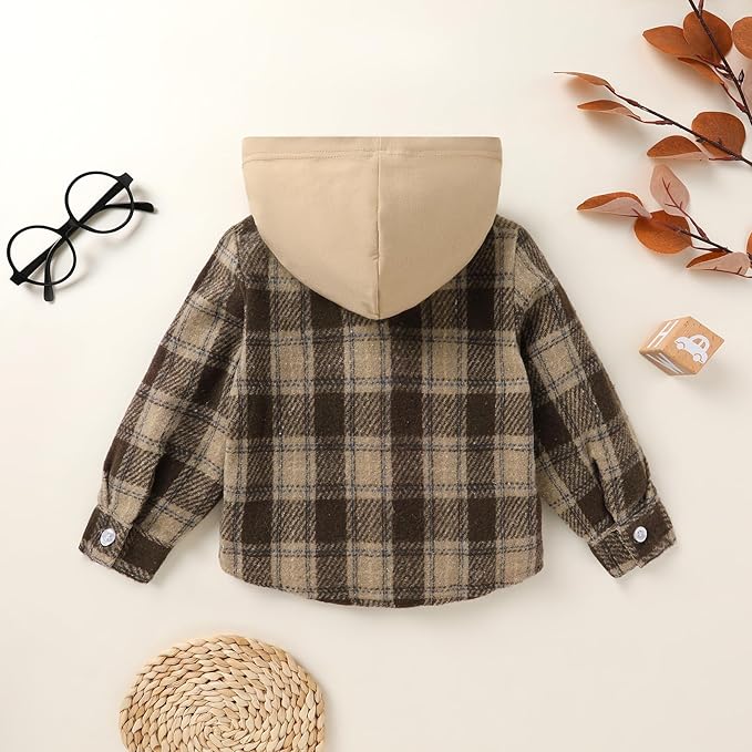 YOUNGER STAR Toddler Kids Boys Girls Flannel Hooded Plaid Shirt Button Baby Red Clothes