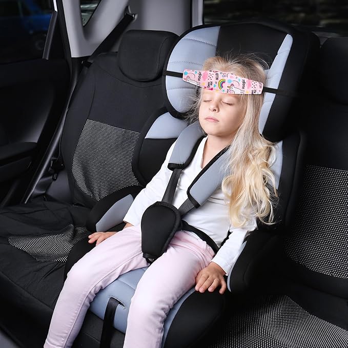 HESTYA 2 Pcs Carseat Head Support Toddler Stroller Seat Headrest for Sleeping Traveling Neck Relief Headband Strap for Kids Children Toddler Infant(Unicorns and Dinosaurs)