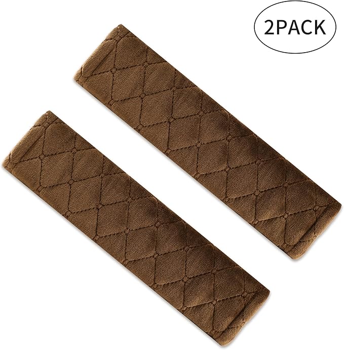 Amooca Soft Auto Seat Belt Cover Seatbelt Shoulder Pad Cushions 2 PCS for a More Comfortable Driving Universal Fit for All Cars and Backpack Brown