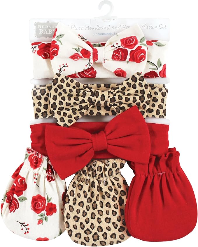 Hudson Baby baby-girls Cotton Headband and Scratch Mitten Set