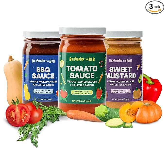 Beyond the Bib All Natural Toddler Sauces for Picky Eaters - Hidden Vegetables, No Added Sugar, Quick & Healthy Mealtime Solution - For 24+ Months (Tomato, BBQ, Sweet Mustard)