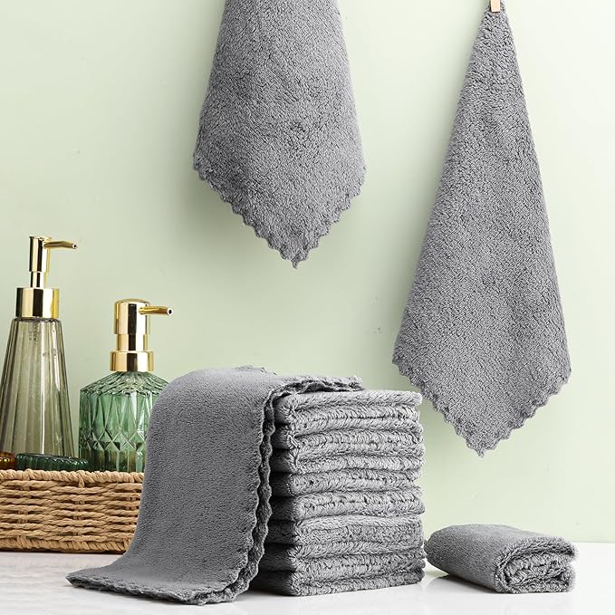Handepo 100 Pack Baby Washcloths Bulk 10 x 10 Inch Microfiber Coral Fleece Baby Face Towels Absorbent and Soft Wash Cloths for Newborns Infants and Toddlers (Grey)