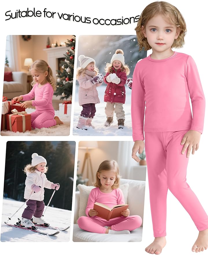 VZV 2T-6Y Toddler Thermal Set Thermal Underwear for Kids Fleece Lined Toddler Base Layer Long Johns for Kids Boys Girls