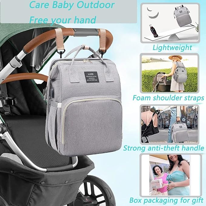 Baby Diaper Bags with Changing Station,Waterproof Diaper Bag Backpack for Moms Dads with USB Charging Port,Large Capacity Multifunctional Baby Essentials(Grey)