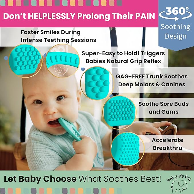 Baby Elefun Baby Teething Toys 5X Pain Relief Zero Delay 6-12 Months Turquoise