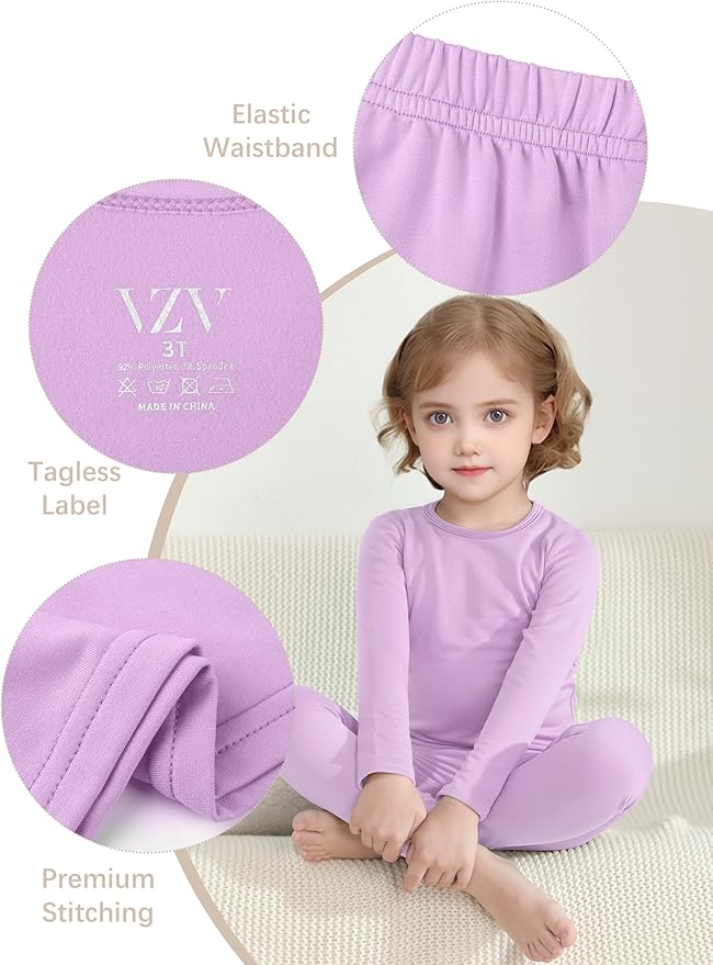 VZV 2T-6Y Toddler Thermal Set Thermal Underwear for Kids Fleece Lined Toddler Base Layer Long Johns for Kids Boys Girls