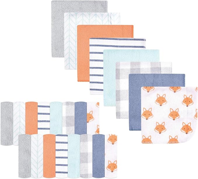 Hudson Baby Unisex Baby Rayon from Bamboo Washcloth Bundle, Fox, One Size