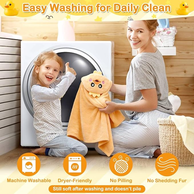 4 Pcs Toddler Bath Towel Set, 1 Pc Toddler Hooded Towel & 3 Pcs Baby Washcloths, Large 27.5"X55" Hooded Towels Kids, Absorbent Soft Thick Toddler Towels for Boy Girl 0-5 Year (Yellow Duck)