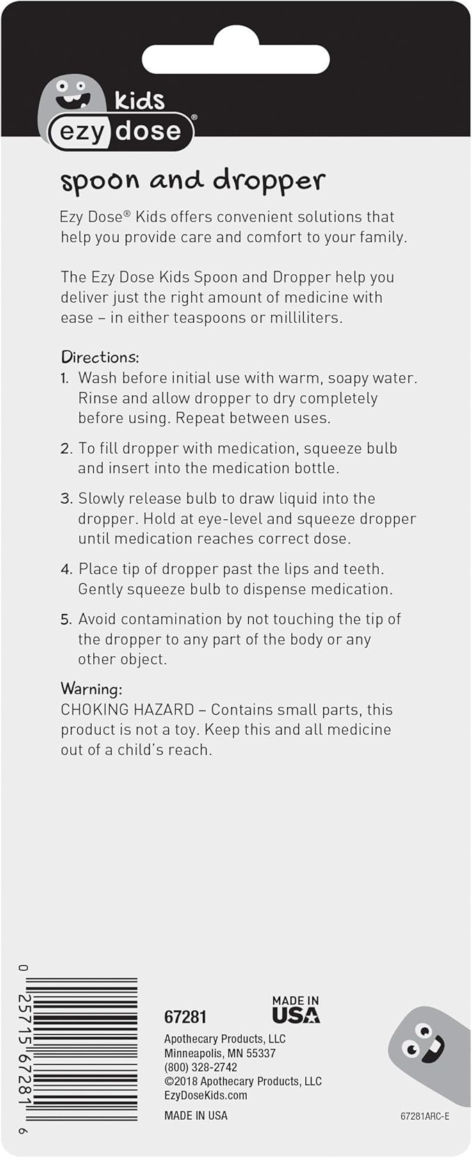 EZY DOSE Kids Oral Liquid Medicine Dropper and Spoon Kit For Baby & Toddler, Deliver Correct Dose, 5mL/1 TSP Capacity, 2 Piece Set, Color May Vary, Made in the USA, BPA Free