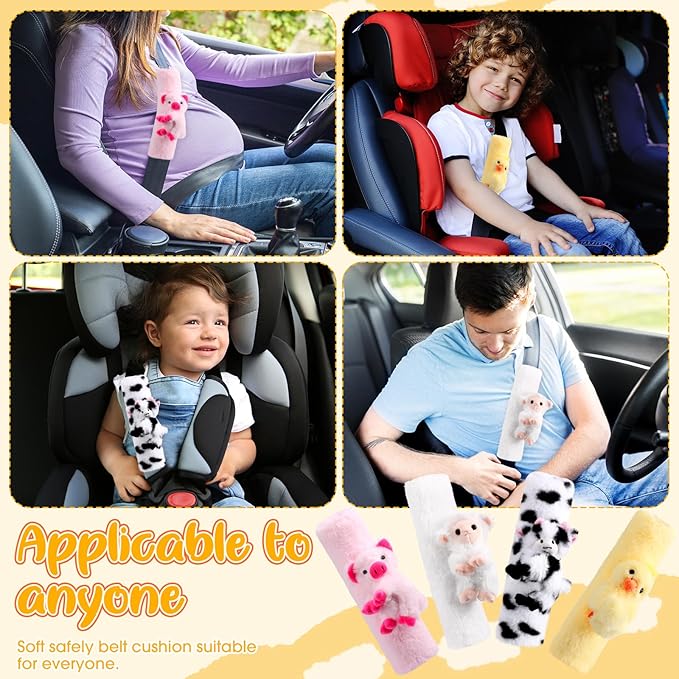 4 Pcs Animal Car Seat Belt Covers Plush Seatbelt Strap Cover Soft Seatbelt Shoulder Pads Seat Belt Cushion Decorative Padded Vehicle Accessory for Kids Adults(Farm)