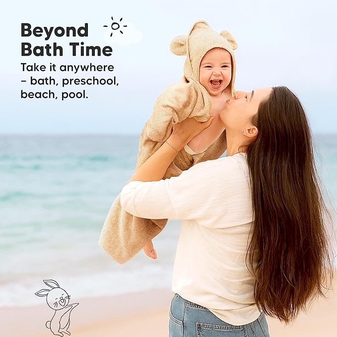 KeaBabies 2-Pack Hooded Baby Towels for Newborn - 35x35 Soft & Absorbent Viscose From Bamboo Baby Bath Towels with Hood for Infant, Toddler, Kids, Boys Girls, Newborn Bath Essentials (Almond, Regular)