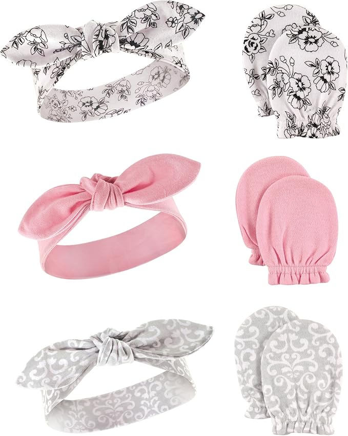 Hudson Baby baby-girls Cotton Headband and Scratch Mitten Set