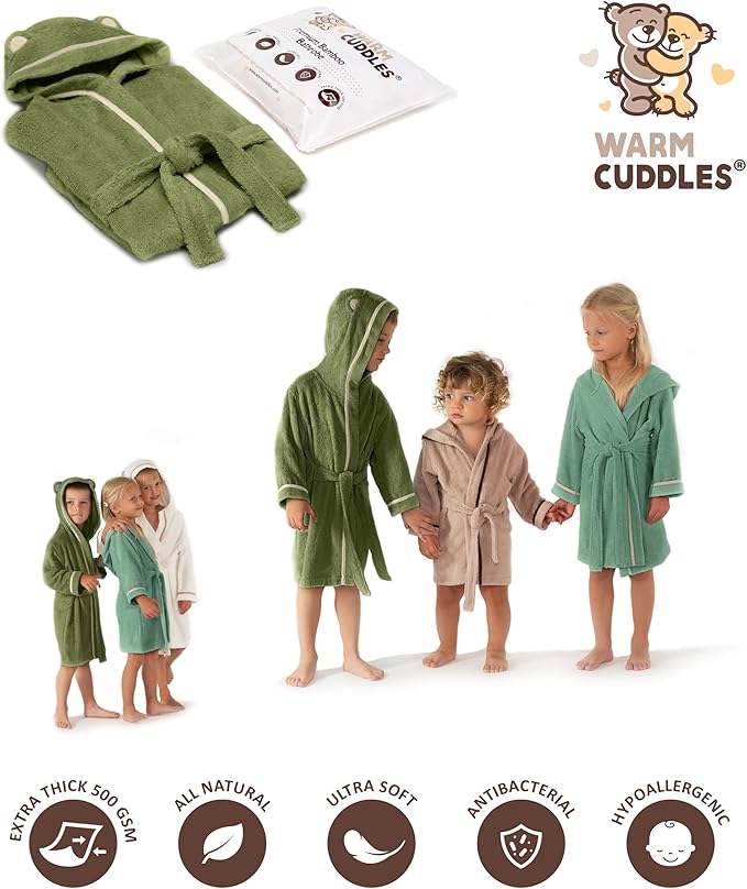 Premium Soft Toddler Bathrobe - Rayon from Bamboo Toddler Robe with Hood - Kids Boys & Girls Robe