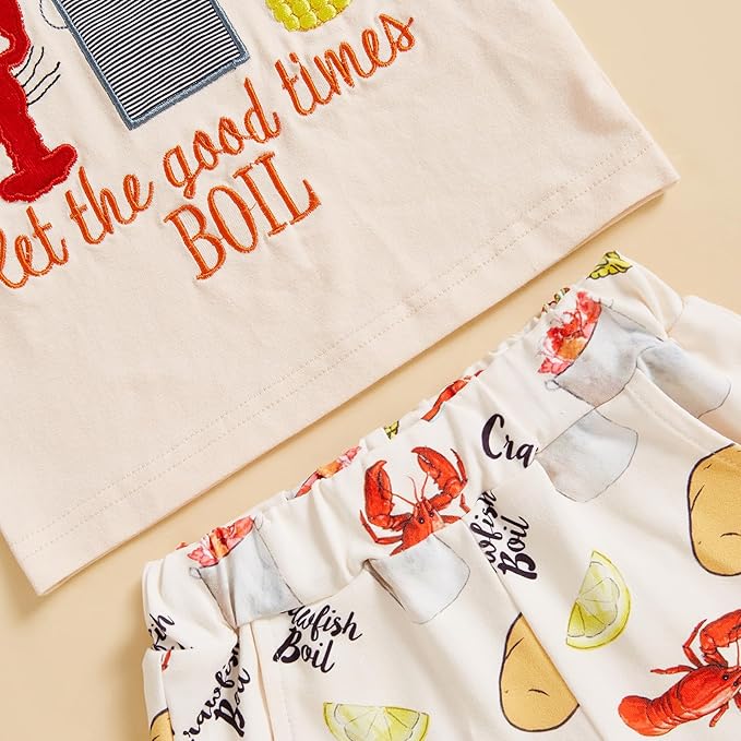 fhutpw Toddler Baby Boy Summer Clothes Tractor Letter Short Sleeve T-Shirt Tops Pockets Casual Shorts Set Infant Outfits