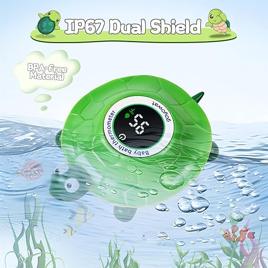Baby Bathtub Thermometer with LED Display Screen+Floating Turtle toy-2-in-1color Coded Alarm (Cold/Comfortable/hot) Bath Temperature Monitor, Adorable Floating Toys for Infants, Essential for Babies