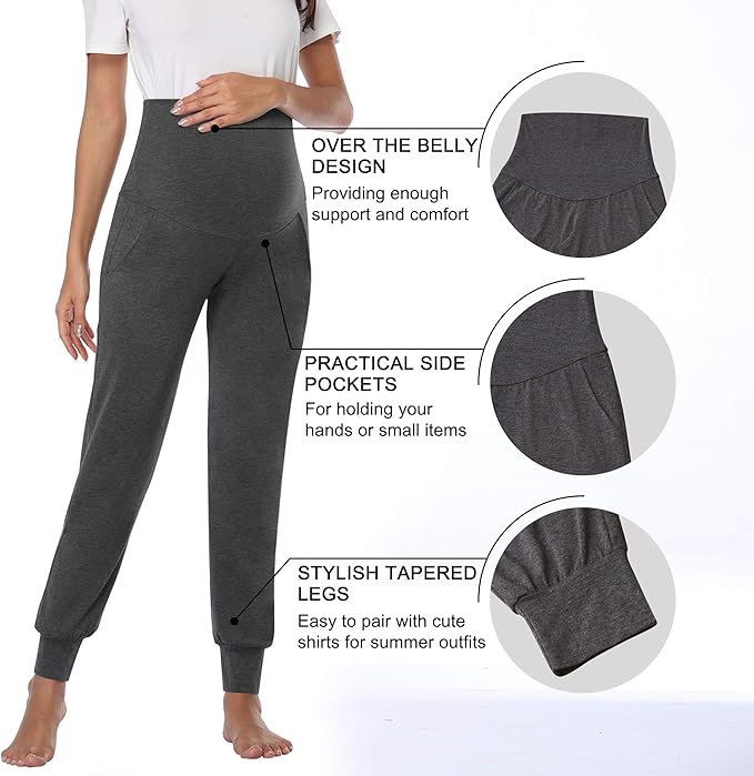 AMPOSH Women's Maternity Pants Stretchy Lounge Workout Sweatpants Casual Loose Comfy Pregnancy Joggers with Pockets