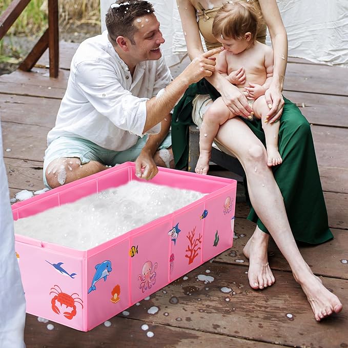 Portable Foldable Baby Bathtub with Drain Plug, 30" L x 15.2" W x 8.6" H Kids Travel Tub, Converts Shower to Tub, No Assembly Folds Flat for Storage, for Infant Toddler 6M-5 Years, Pink