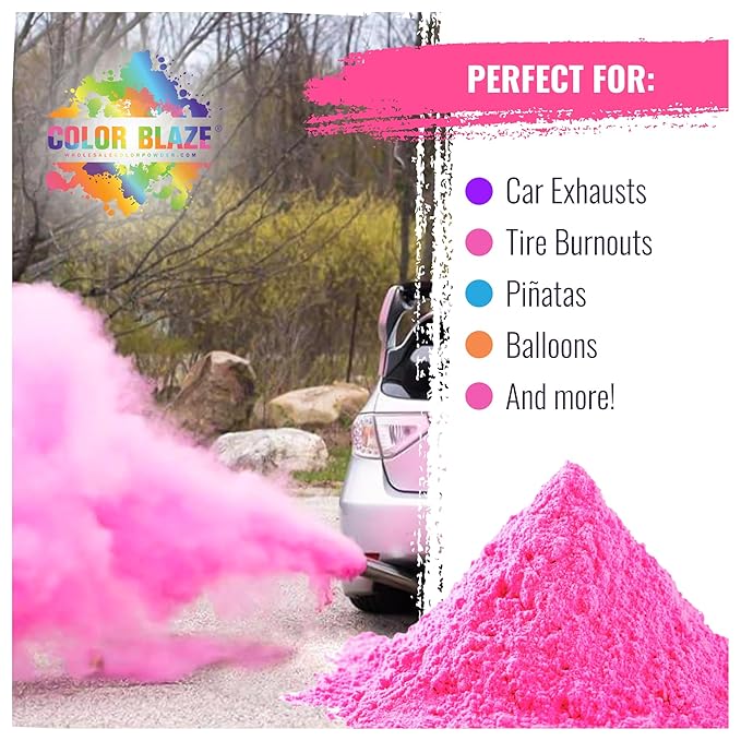 Color Blaze Baby Gender Reveal Color Powder Packets - 75 g Each - 10 Packs of Pink Colored Powder for Girl - For Car & Motorcycle Burnout, Exhaust, Color Toss, Photoshoot, Party & Festival - Pink