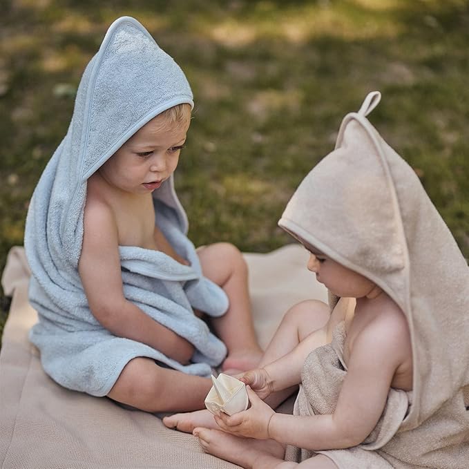 Baby Hooded Towel – Organic Cotton Baby Bath Towels, 32" x 32" Super-Soft and Absorbent Baby Towels for Newborn 2-Pack (Blush/Baby Blue)
