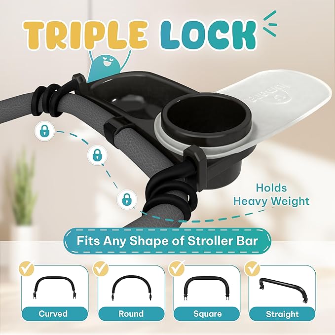 Universal Stroller Snack Tray with Cup Holder 2 in 1 - Stroller Tray Attachment for Baby & Toddler - Baby Stroller Accessories - Fit Most Strollers, Dishwasher Safe with Dust Cover & Silicone Arms
