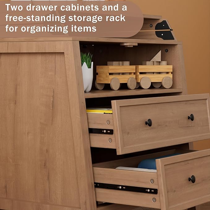 UbabyNest Baby Changing Table with Foldable Tabletop, Baby Dresser with 2 Wide Drawers & Open Storage Space, Modern Diaper Changing Station, Perfect for Nursery, Natural Wood (Pad Not Included)