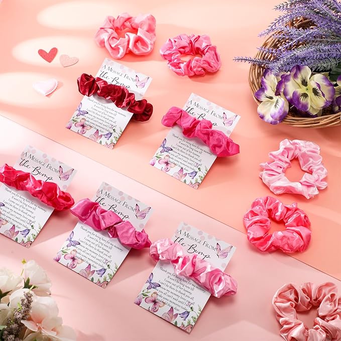 Yinkin 50 Sets Butterfly Baby Shower Favors for Girl, Include Pink Hair Ties Pink Scrunchies Butterfly Thank You Cards a Message from the Bump Baby Shower Sign Souvenirs for Guests