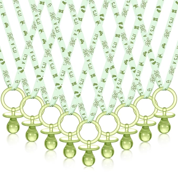 Geiserailie 36 Pcs Baby Shower Pacifiers Necklace Acrylic Pacifiers Necklace Charm Party Favors for Girls Boys Baby Shower Party Decorations Table Scatter(Green)