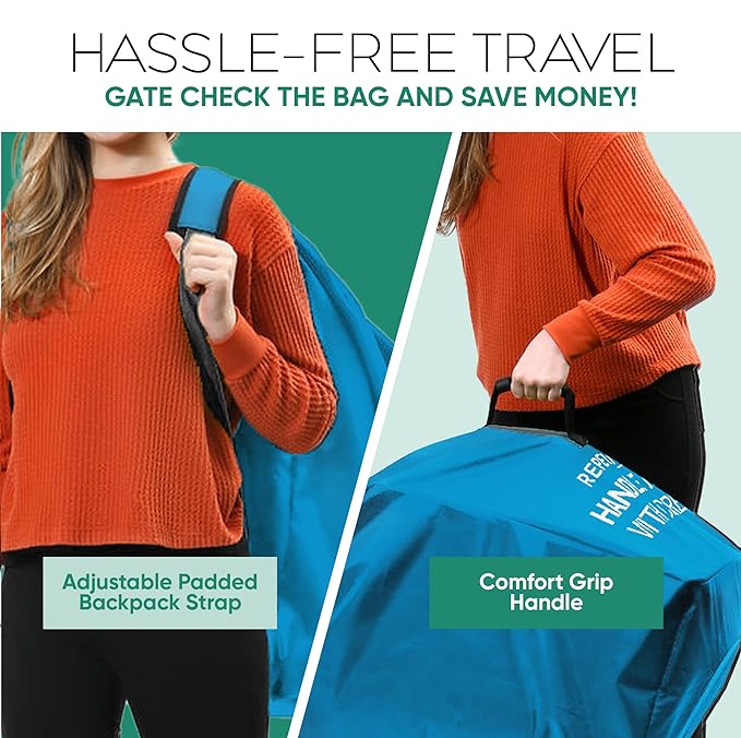 reperkid Car Seat Travel Bag for Airplane, Black and Green, 33" H x 18" W x 18" D, Fits Most Convertible, Booster and Infant Car Seats – Premium Waterproof Cover, Adjustable Shoulder Strap