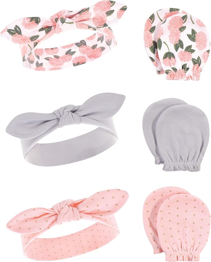 Hudson Baby baby-girls Cotton Headband and Scratch Mitten Set