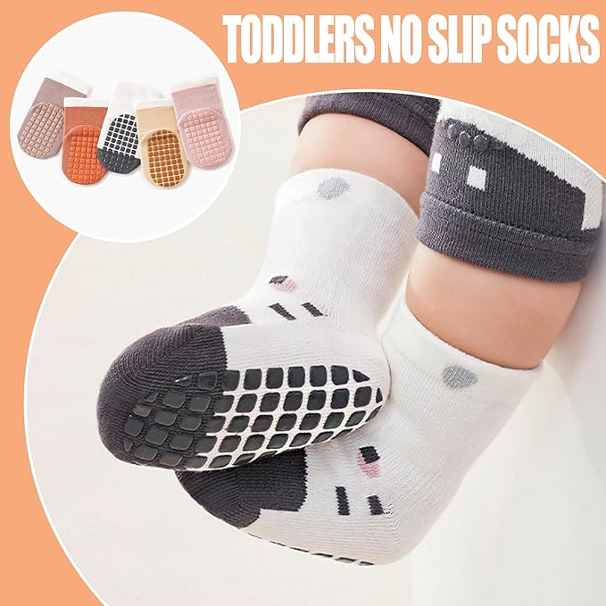 TRUEHAN 5 Pairs Toddler Non Slip Socks with Grips Baby Socks for Kids Girls Boys
