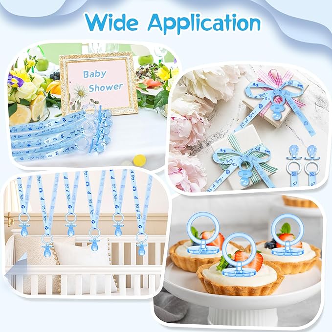 ZYFLSQ 60 Pieces Baby Shower Pacifiers Necklace, Acrylic Pacifier Necklaces for Baby Shower Games Boy Charm, Party Favors, Decorations DIY, Gender Reveal Table Scatter(Blue)