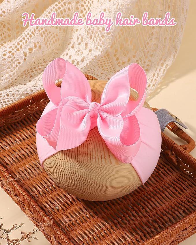 doboi 6PCS Baby Girl Bows Big Baby Headbands Ribbon Bow Nylon Headbands Hair Accessories Baby Bows for Baby Girls Infant Newborn Toddler-PINK