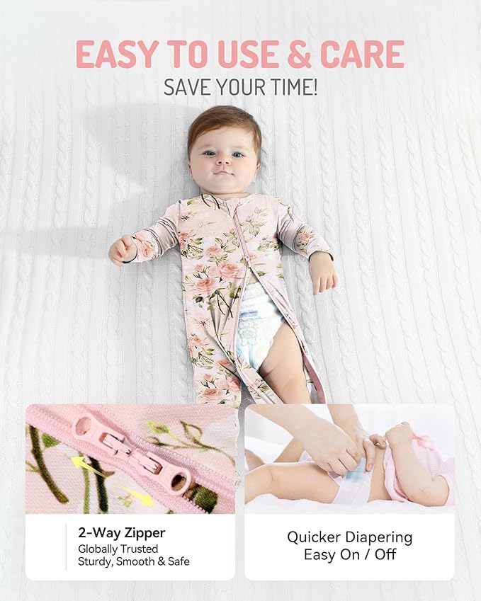 HAPIU Rayon from Bamboo Baby Footed Pajamas, 2 Way Premium Zipper, Footie for Baby Boy Girls, Newborn-24 Months
