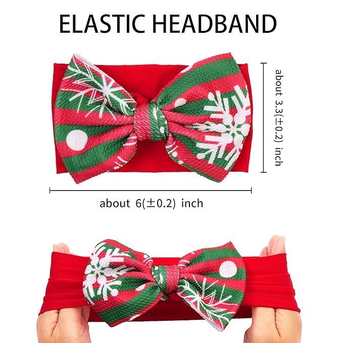 Christmas Baby Headbands 3 Pcs Nylon Headbands with Bows for Baby Girl Hair Accessories for Newborns, Infants, Toddlers Christmas Outfit
