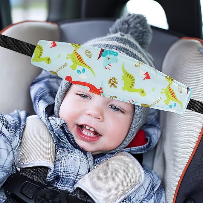 HESTYA 2 Pcs Carseat Head Support Toddler Stroller Seat Headrest for Sleeping Traveling Neck Relief Headband Strap for Kids Children Toddler Infant(Dinosaur and Dolphin)